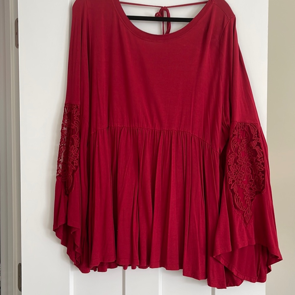Torrid Babydoll Super Soft Scoop Neck Lace Bell Sleeve Tee Rio Red Size 3
